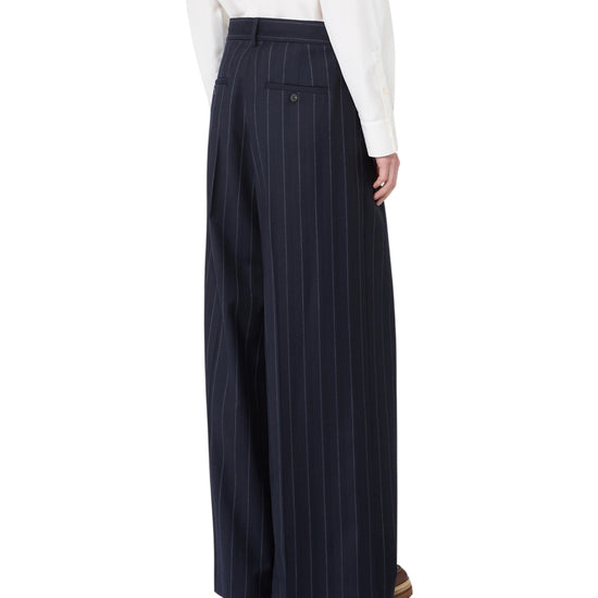 Pantalone in flanella gessata di lana Blu NEBBIE 001 MAX MARA WEEKEND 