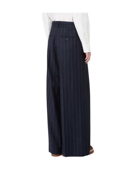 Pantalone in flanella gessata di lana Blu NEBBIE 001 MAX MARA WEEKEND 
