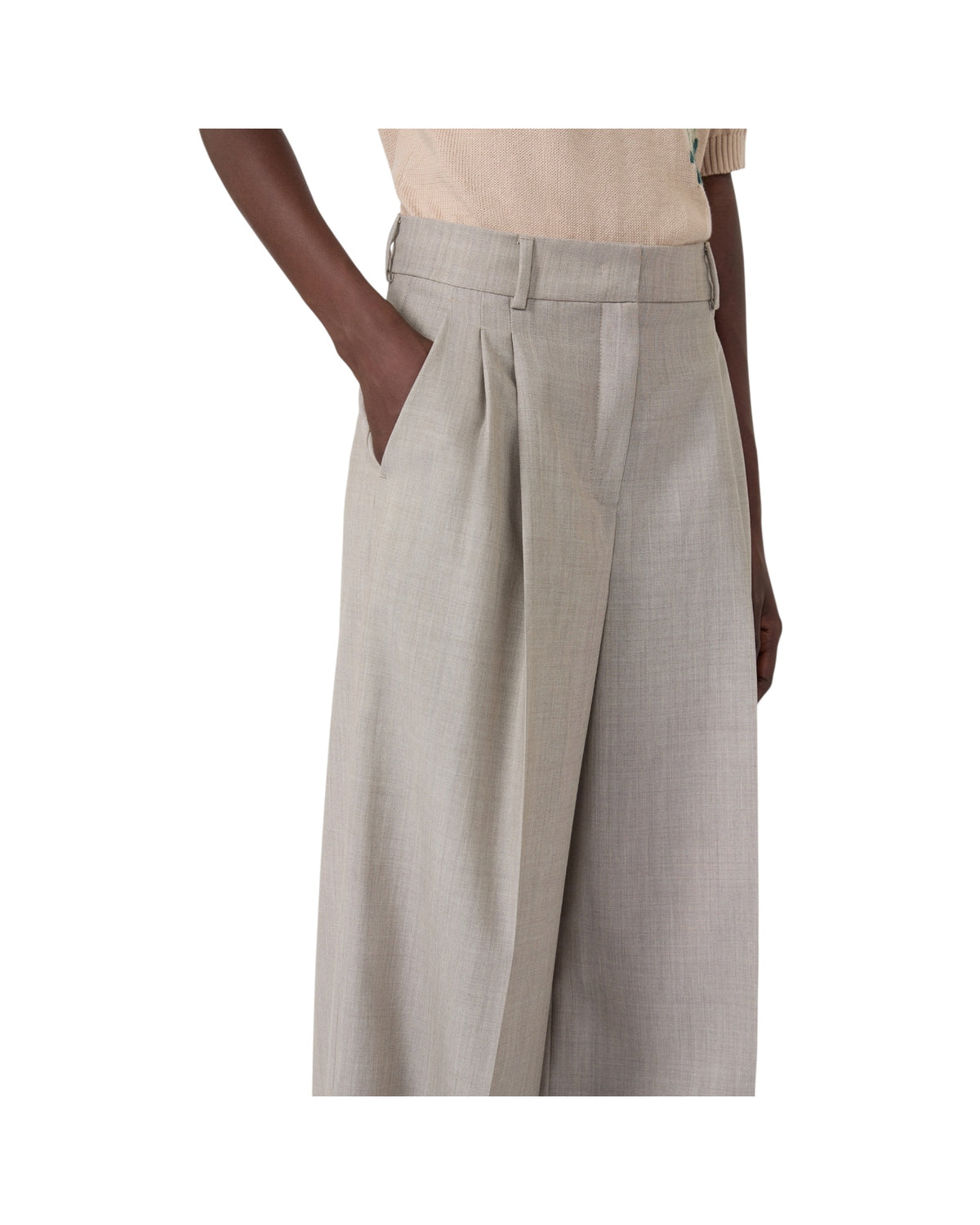 Pantalone Wide leg in tela di lana Nocciola OVVIO 001 MAX MARA WEEKEND 