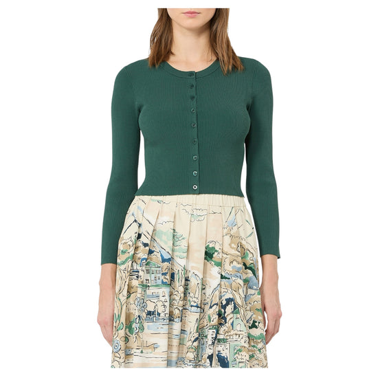 Cardigan a costine in filato di viscosa Verde TENNIS 003 MAX MARA WEEKEND 