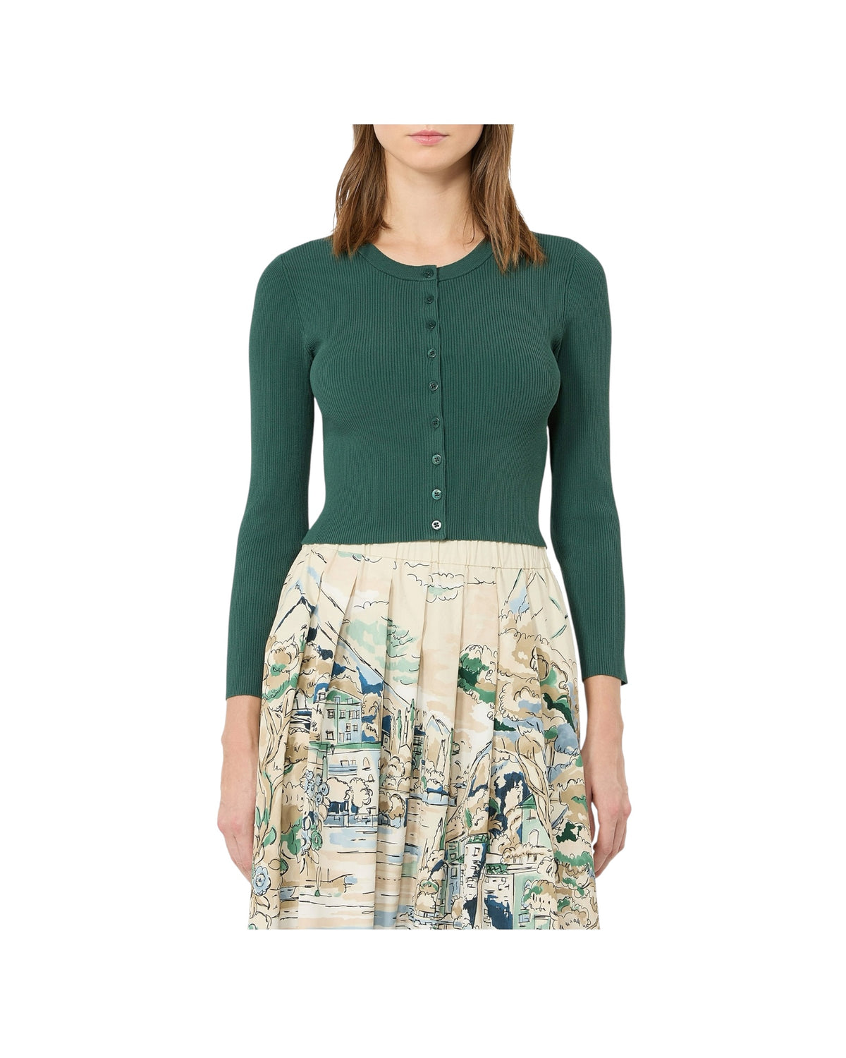 Cardigan a costine in filato di viscosa Verde TENNIS 003 MAX MARA WEEKEND 