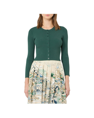 Cardigan a costine in filato di viscosa Verde TENNIS 003 MAX MARA WEEKEND 