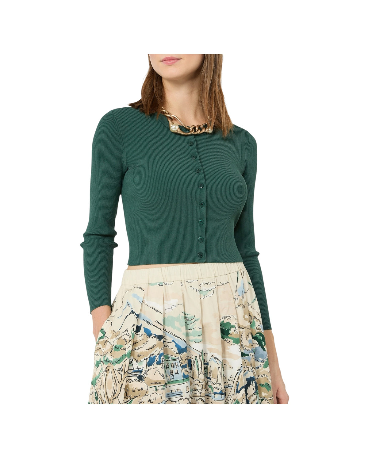 Cardigan a costine in filato di viscosa Verde TENNIS 003 MAX MARA WEEKEND 