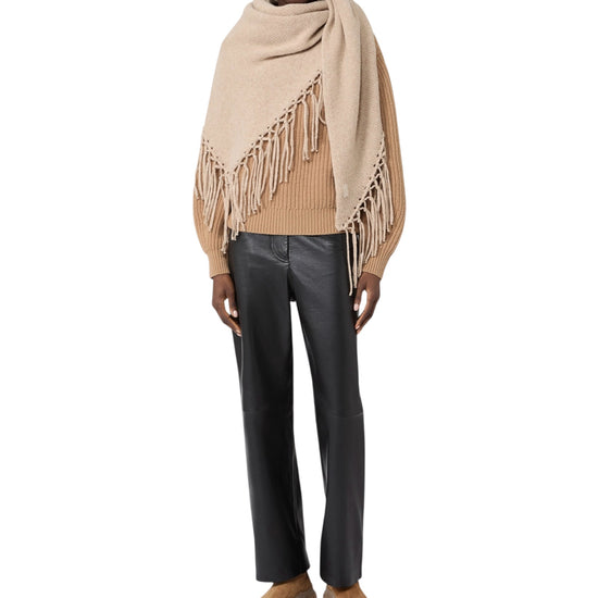 Scialle in lana con frange Cammello TORNADO 011 MAX MARA WEEKEND 