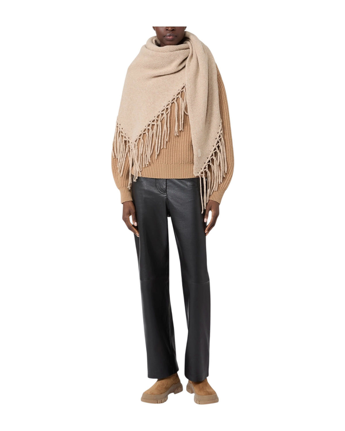 Scialle in lana con frange Cammello TORNADO 011 MAX MARA WEEKEND 