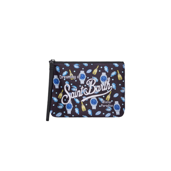 Pochette nera con stampa Ostriche e orologi ALI0002 02945M MC2 SAINT BARTH 