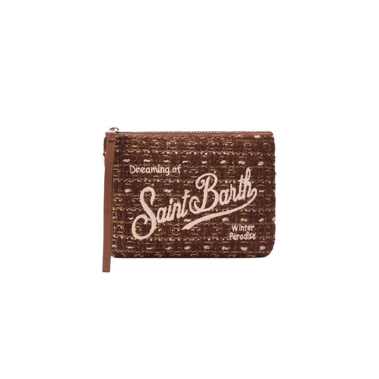 Pochette Marrone in tweed con ricamo logo ALI0027 04136M MC2 SAINT BARTH 
