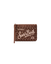 Pochette Marrone in tweed con ricamo logo