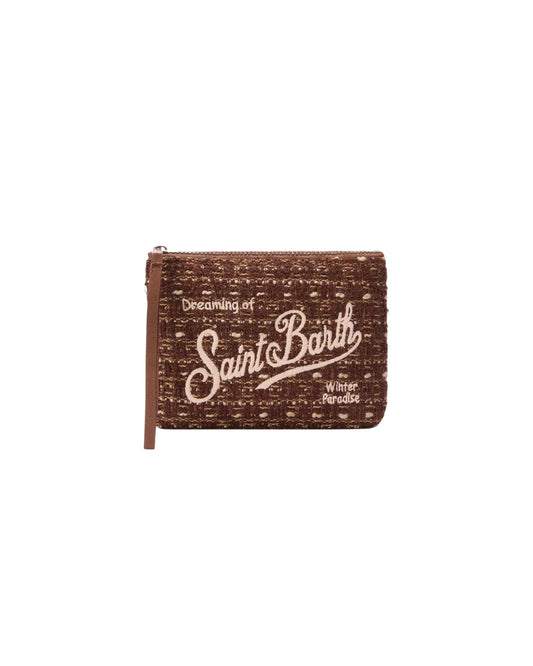 Pochette Marrone in tweed con ricamo logo ALI0027 04136M MC2 SAINT BARTH 