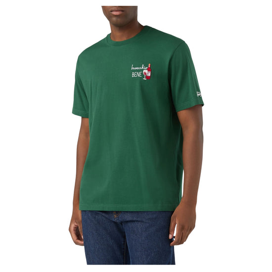 T-Shirt in cotone Verde con ricamo Invecchio bene ARN0001 03582M MC2 SAINT BARTH 