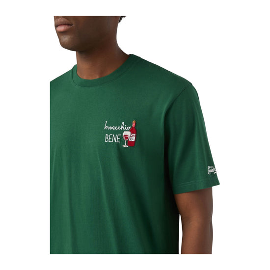 T-Shirt in cotone Verde con ricamo Invecchio bene ARN0001 03582M MC2 SAINT BARTH 