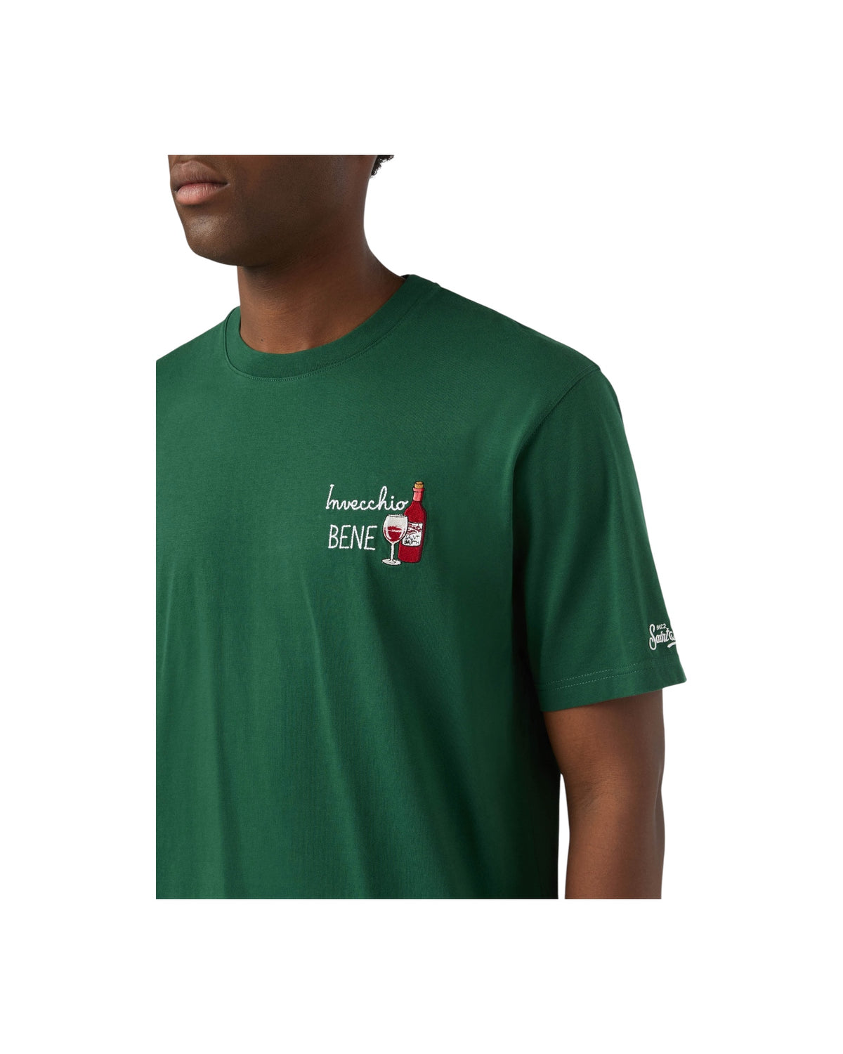 T-Shirt in cotone Verde con ricamo Invecchio bene ARN0001 03582M MC2 SAINT BARTH 