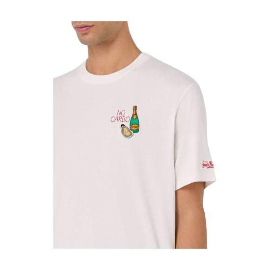 T-Shirt in cotone Bianco con ricamo No Carbo ARN0001 03584M MC2 SAINT BARTH 