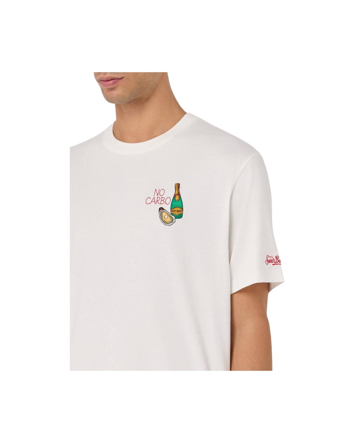 T-Shirt in cotone Bianco con ricamo No Carbo ARN0001 03584M MC2 SAINT BARTH 