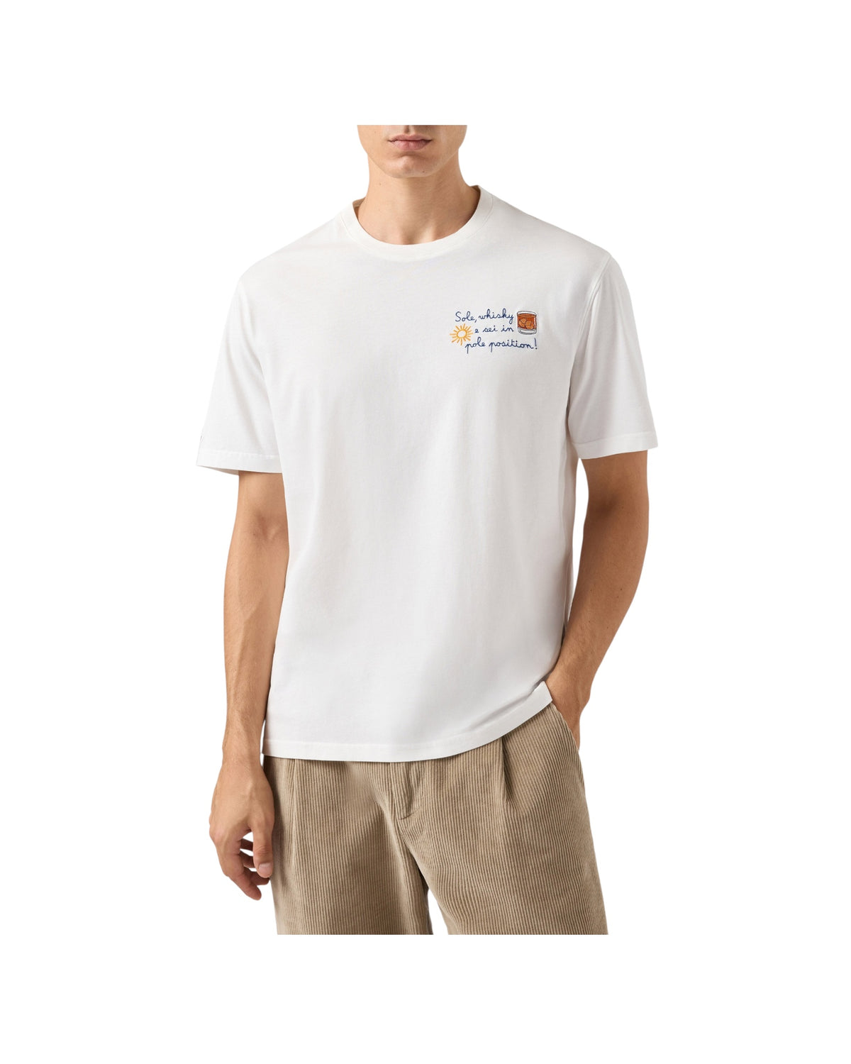 T-Shirt in cotone invernale con ricamo Sole whisky e sei in pole position ARN0004 02764M MC2 SAINT BARTH 