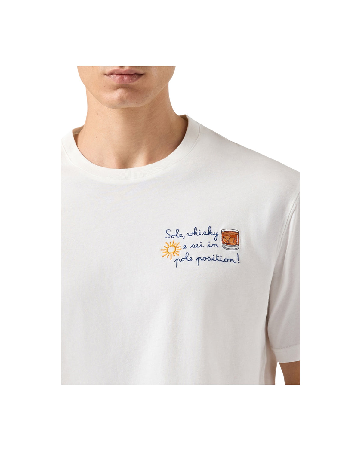 T-Shirt in cotone invernale con ricamo Sole whisky e sei in pole position ARN0004 02764M MC2 SAINT BARTH 
