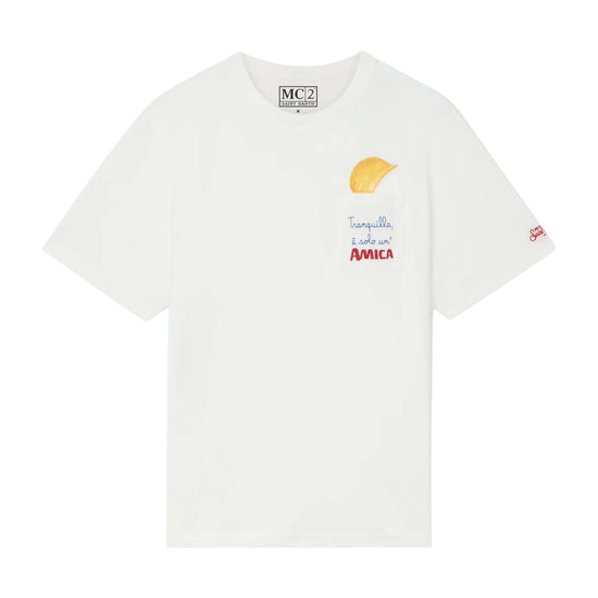 T-Shirt in cotone Bianco con stampa e ricamo Amica chips CONR0001 00398M MC2 SAINT BARTH 