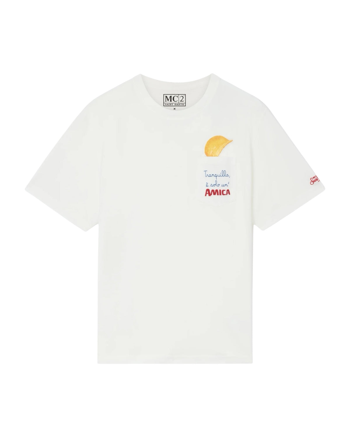 T-Shirt in cotone Bianco con stampa e ricamo Amica chips CONR0001 00398M MC2 SAINT BARTH 