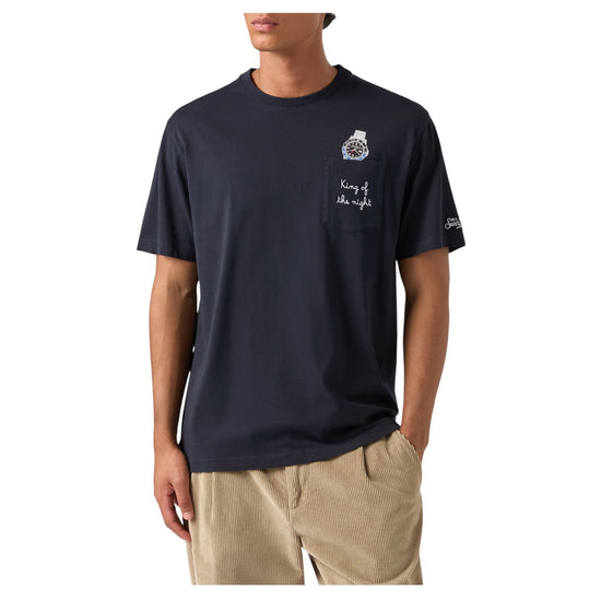 T-Shirt in cotone Blu con ricamo King of the night e stampa orologio CONR0001 03274M MC2 SAINT BARTH 