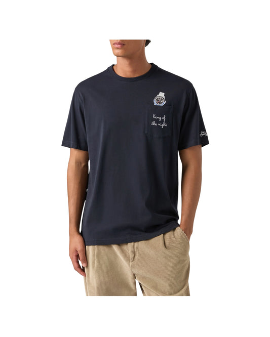 T-Shirt in cotone Blu con ricamo King of the night e stampa orologio CONR0001 03274M MC2 SAINT BARTH 