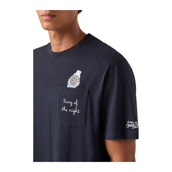 T-Shirt in cotone Blu con ricamo King of the night e stampa orologio CONR0001 03274M MC2 SAINT BARTH 