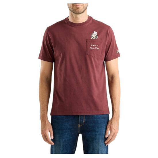 T-Shirt in cotone Bordeaux con ricamo I am a new man CONR0001 03280M MC2 SAINT BARTH 