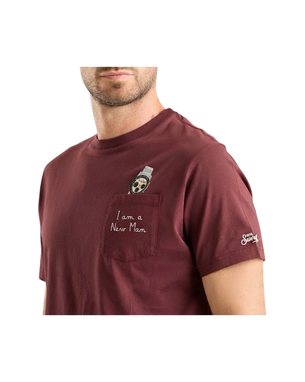 T-Shirt in cotone Bordeaux con ricamo I am a new man CONR0001 03280M MC2 SAINT BARTH 