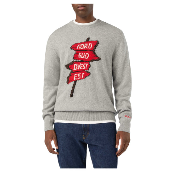 Maglione Grigio con intarsia Nord Sud Ovest Est HER0001 00676M MC2 SAINT BARTH 