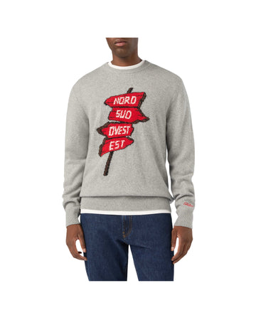 Maglione Grigio con intarsia Nord Sud Ovest Est HER0001 00676M MC2 SAINT BARTH 