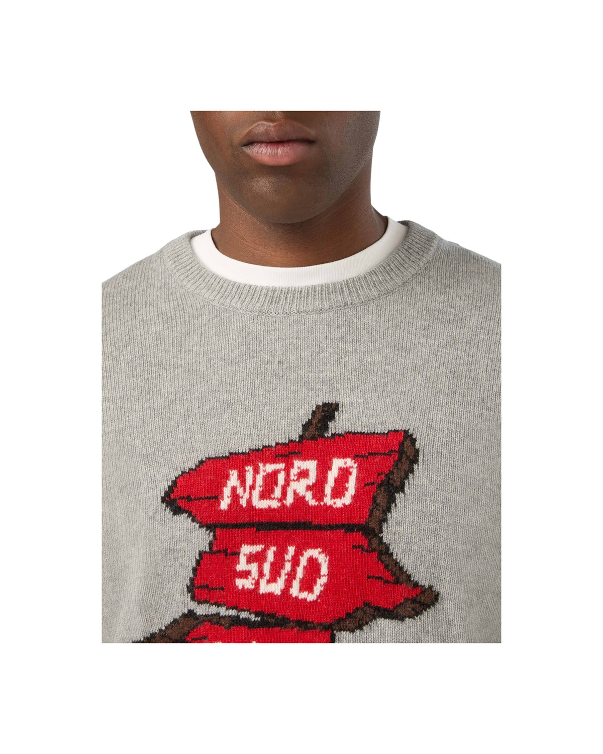 Maglione Grigio con intarsia Nord Sud Ovest Est HER0001 00676M MC2 SAINT BARTH 