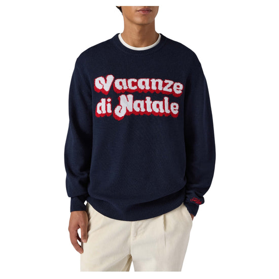 Maglione Blu con logo Vacanze di natale HER0001 01530M MC2 SAINT BARTH 