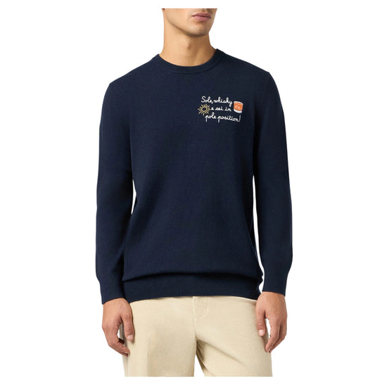 Maglioen Blu con ricamo Sole whisky e sei in pole position HER0024 03244M MC2 SAINT BARTH 