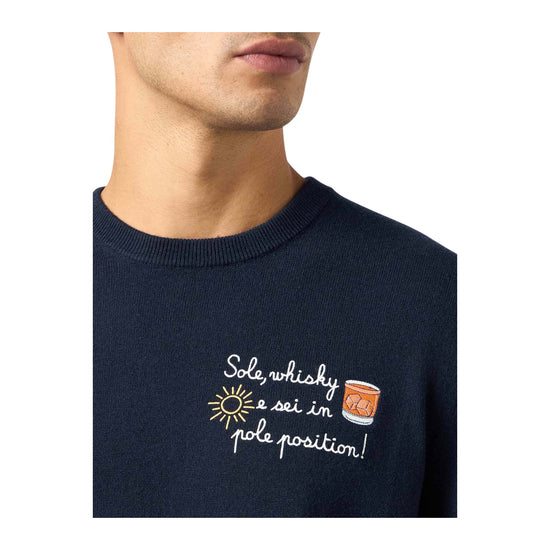 Maglioen Blu con ricamo Sole whisky e sei in pole position HER0024 03244M MC2 SAINT BARTH 