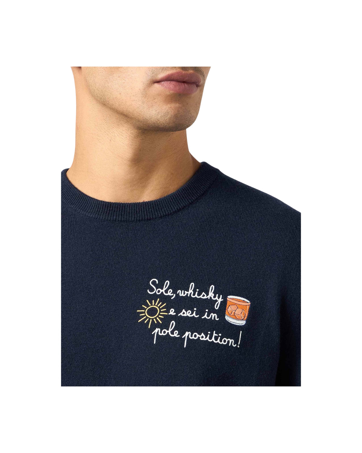 Maglioen Blu con ricamo Sole whisky e sei in pole position HER0024 03244M MC2 SAINT BARTH 