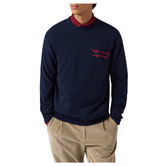 Maglione Blu con ricamo Moglie in vacanza inizia la danza HER0024 03484M MC2 SAINT BARTH 