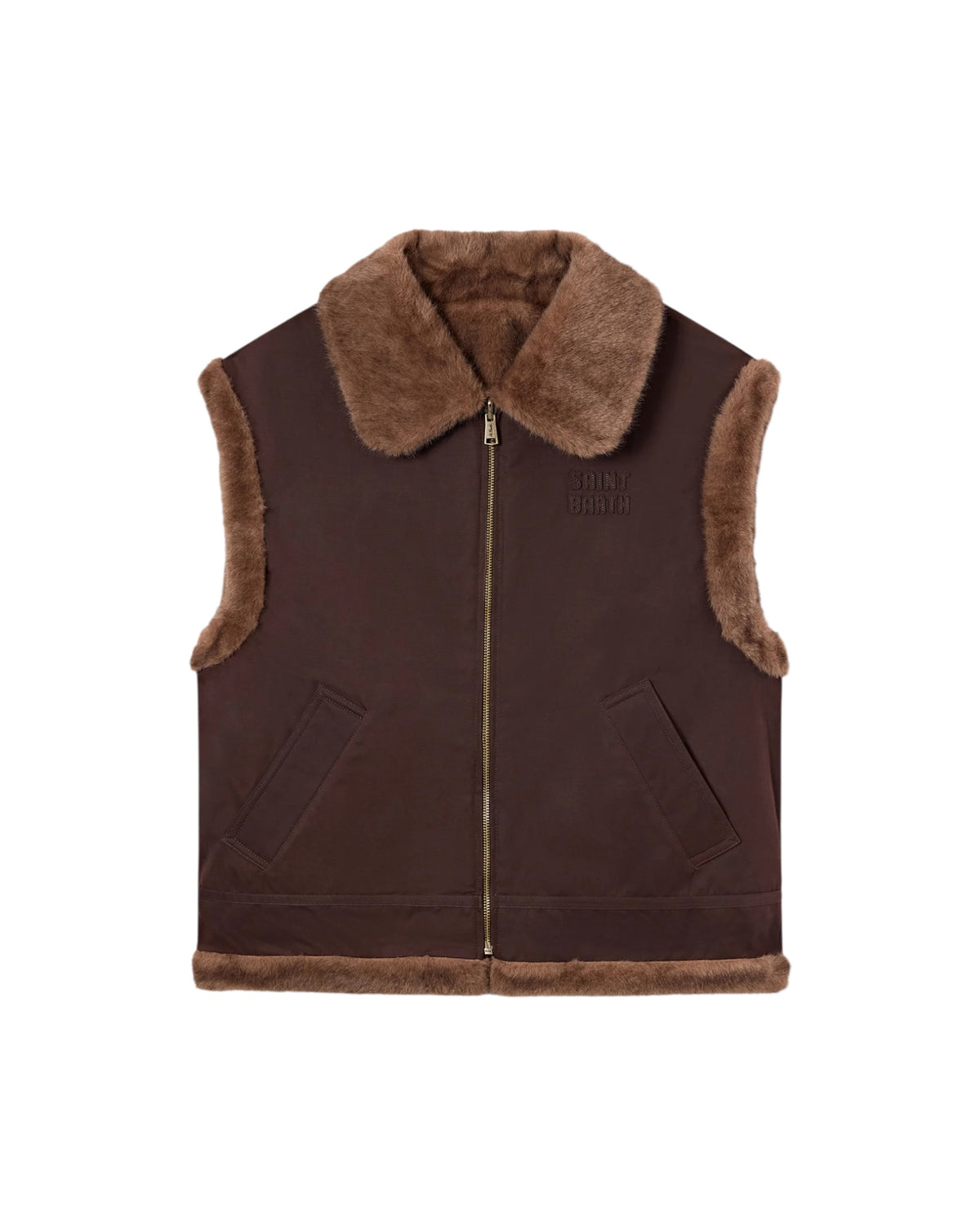 Gilet reversibile in tessuto cerato Dark brown HES004 01000M MC2 SAINT BARTH 