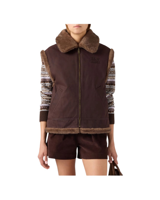 Gilet reversibile in tessuto cerato Dark brown HES004 01000M MC2 SAINT BARTH 