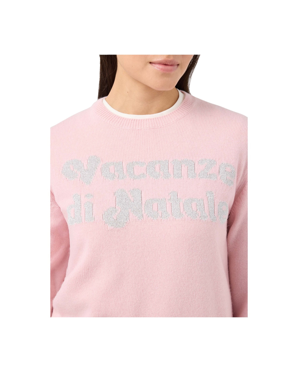 Maglione misto cashmere Rosa con jaquard lurex QUE0010 00670M MC2 SAINT BARTH 