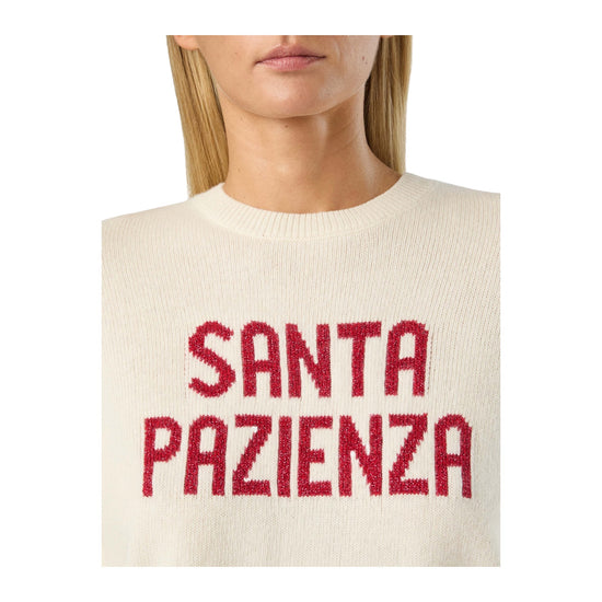 Maglione Panna con ricamo lurex Santa pazienza QUE0010 03731M MC2 SAINT BARTH 