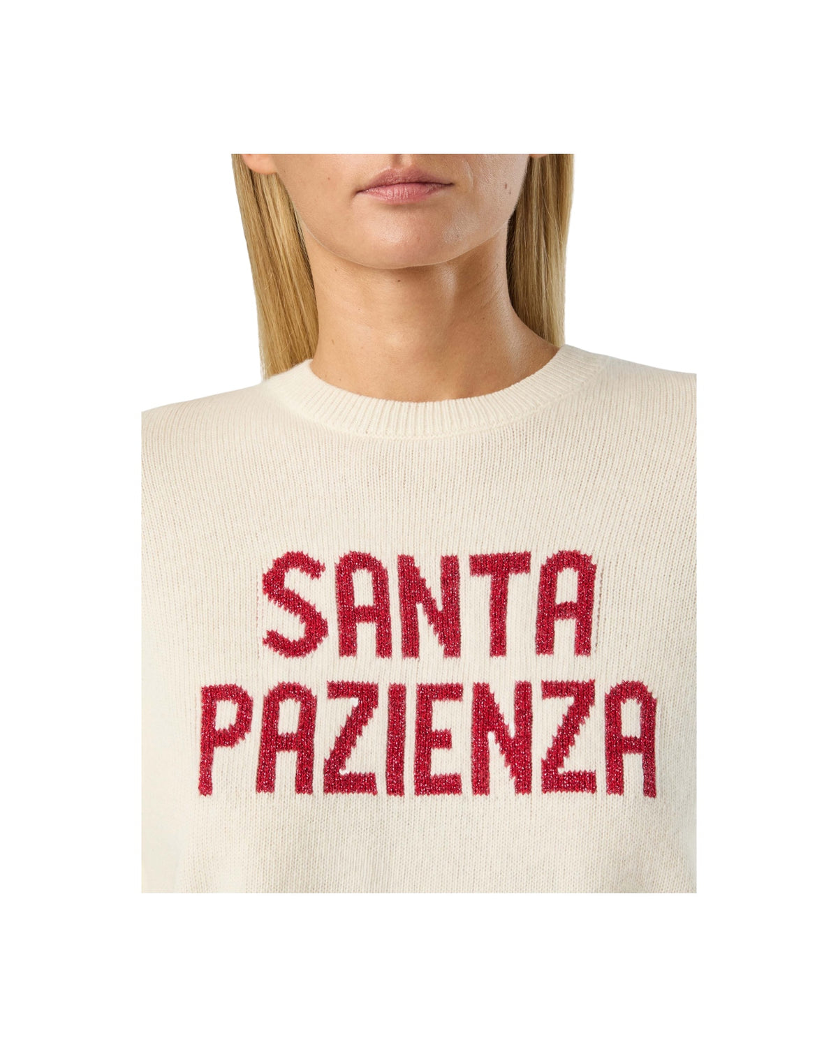 Maglione Panna con ricamo lurex Santa pazienza QUE0010 03731M MC2 SAINT BARTH 