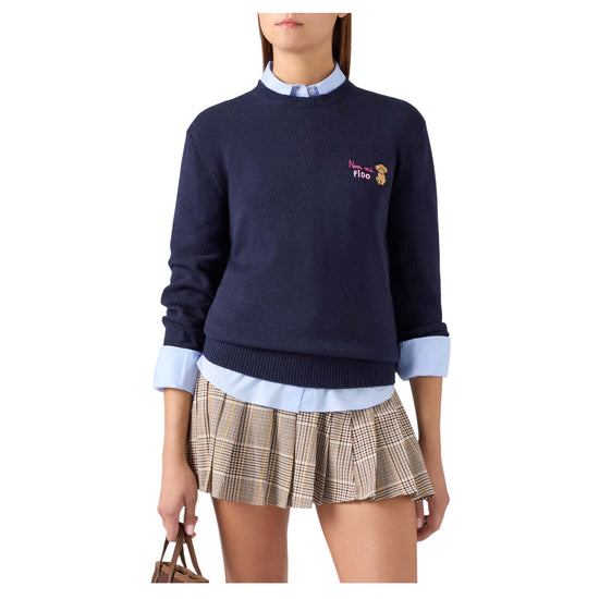 Maglia in misto lana e cashmere con ricamo Non mi fido Blue navy QUE0032 04176M MC2 SAINT BARTH 