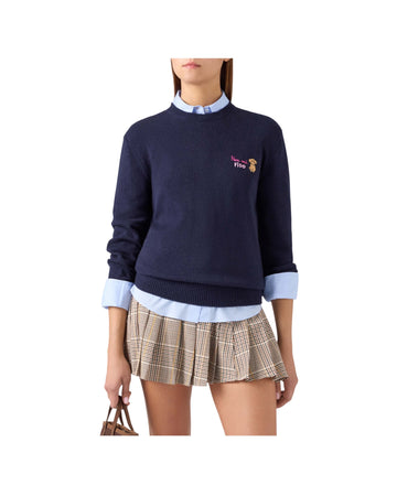 Maglia in misto lana e cashmere con ricamo Non mi fido Blue navy QUE0032 04176M MC2 SAINT BARTH 