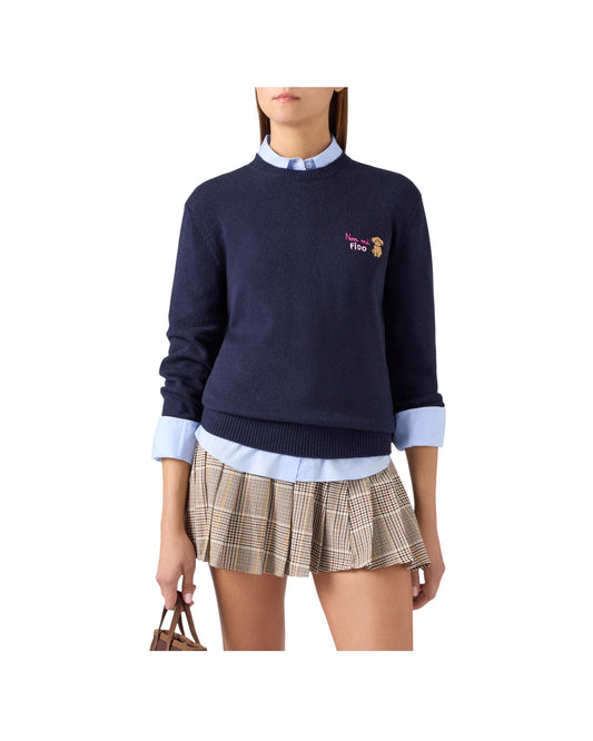 Maglia in misto lana e cashmere con ricamo Non mi fido Blue navy QUE0032 04176M MC2 SAINT BARTH 