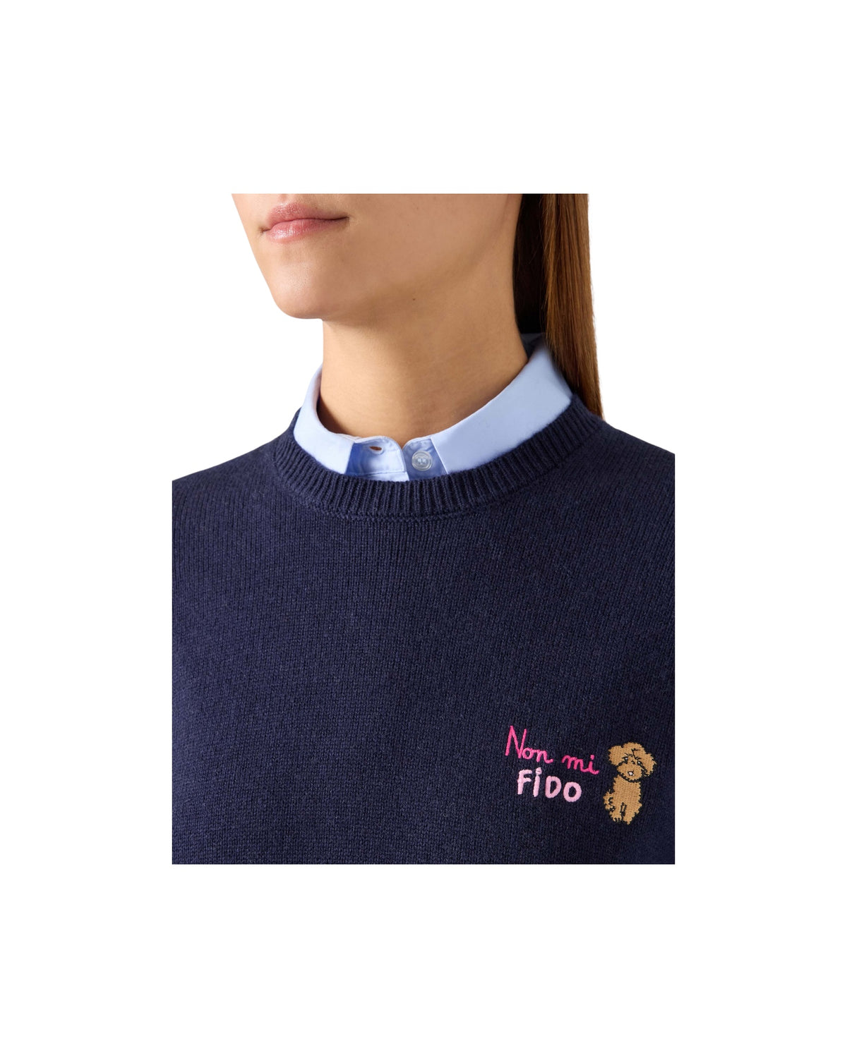 Maglia in misto lana e cashmere con ricamo Non mi fido Blue navy QUE0032 04176M MC2 SAINT BARTH 