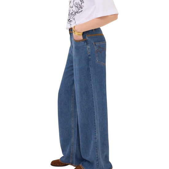 Jeans Wide leg con ricami a contrasto JNN DP0097 UNICA OTTOD'AME 