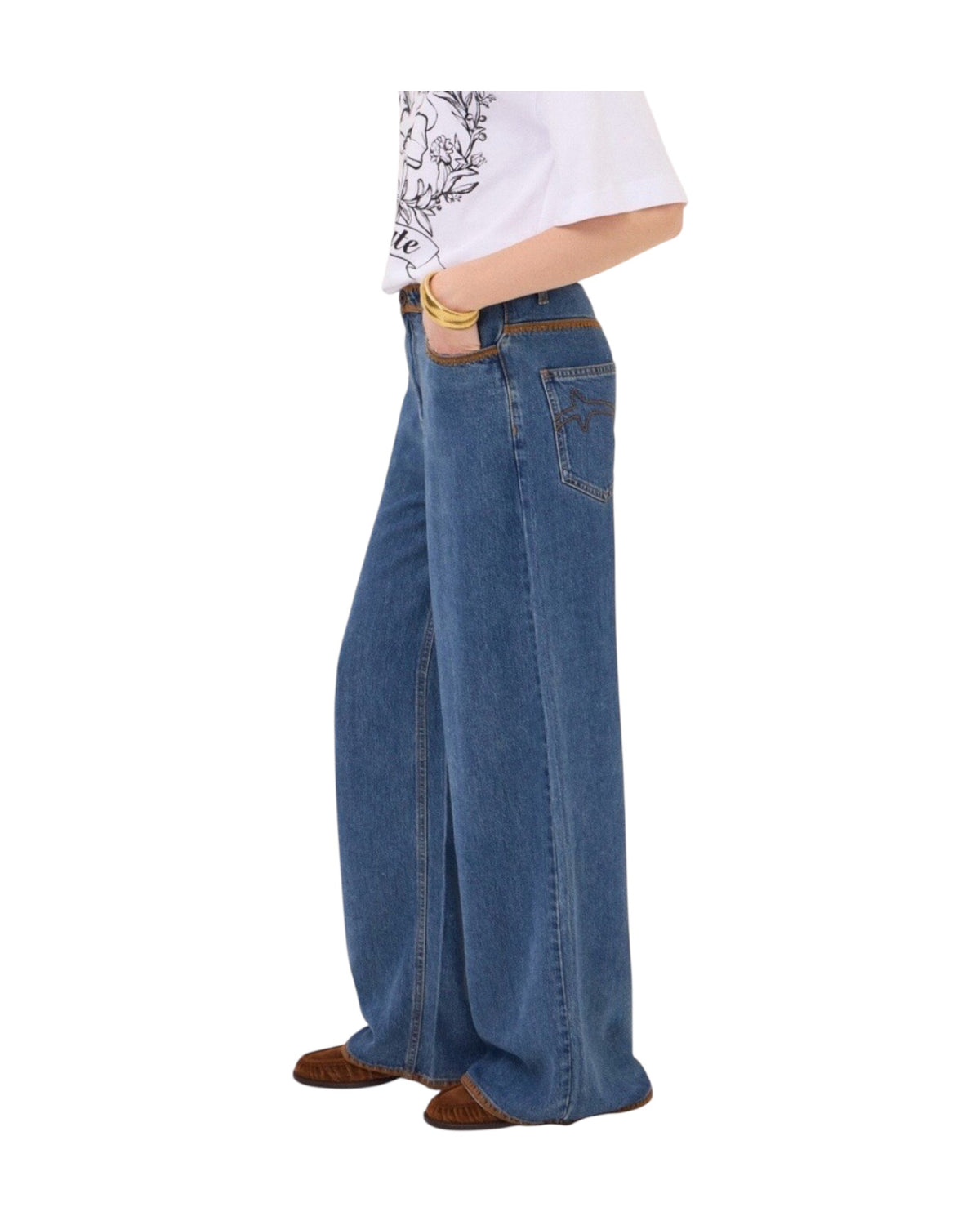 Jeans Wide leg con ricami a contrasto JNN DP0097 UNICA OTTOD'AME 