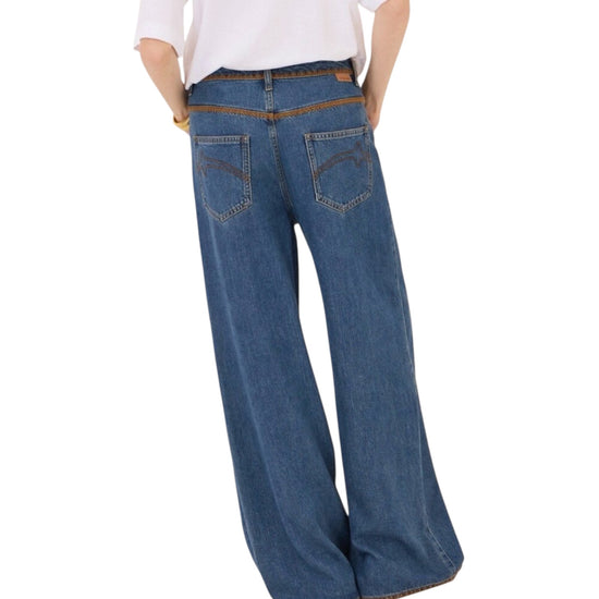 Jeans Wide leg con ricami a contrasto JNN DP0097 UNICA OTTOD'AME 