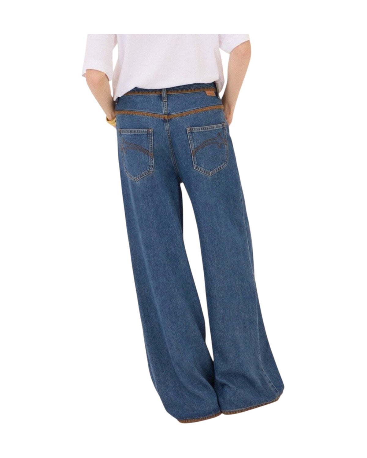 Jeans Wide leg con ricami a contrasto JNN DP0097 UNICA OTTOD'AME 