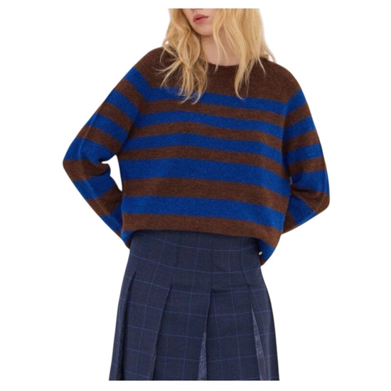 Maglione con motivo a righe Blu marrone MAG DK9352 UNICA OTTOD'AME 