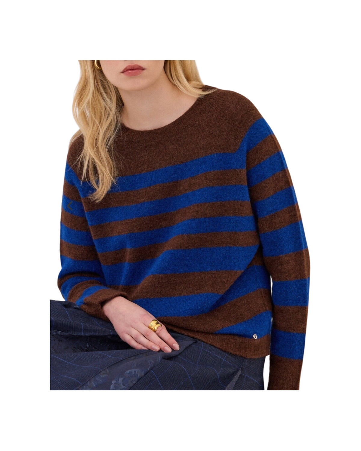 Maglione con motivo a righe Blu marrone MAG DK9352 UNICA OTTOD'AME 